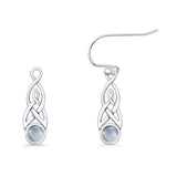 Round Lab Created Opal Trinity Dangle Fishhook Earring 925 Sterling Silver
