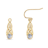 Round Lab Created Opal Trinity Dangle Fishhook Earring 925 Sterling Silver