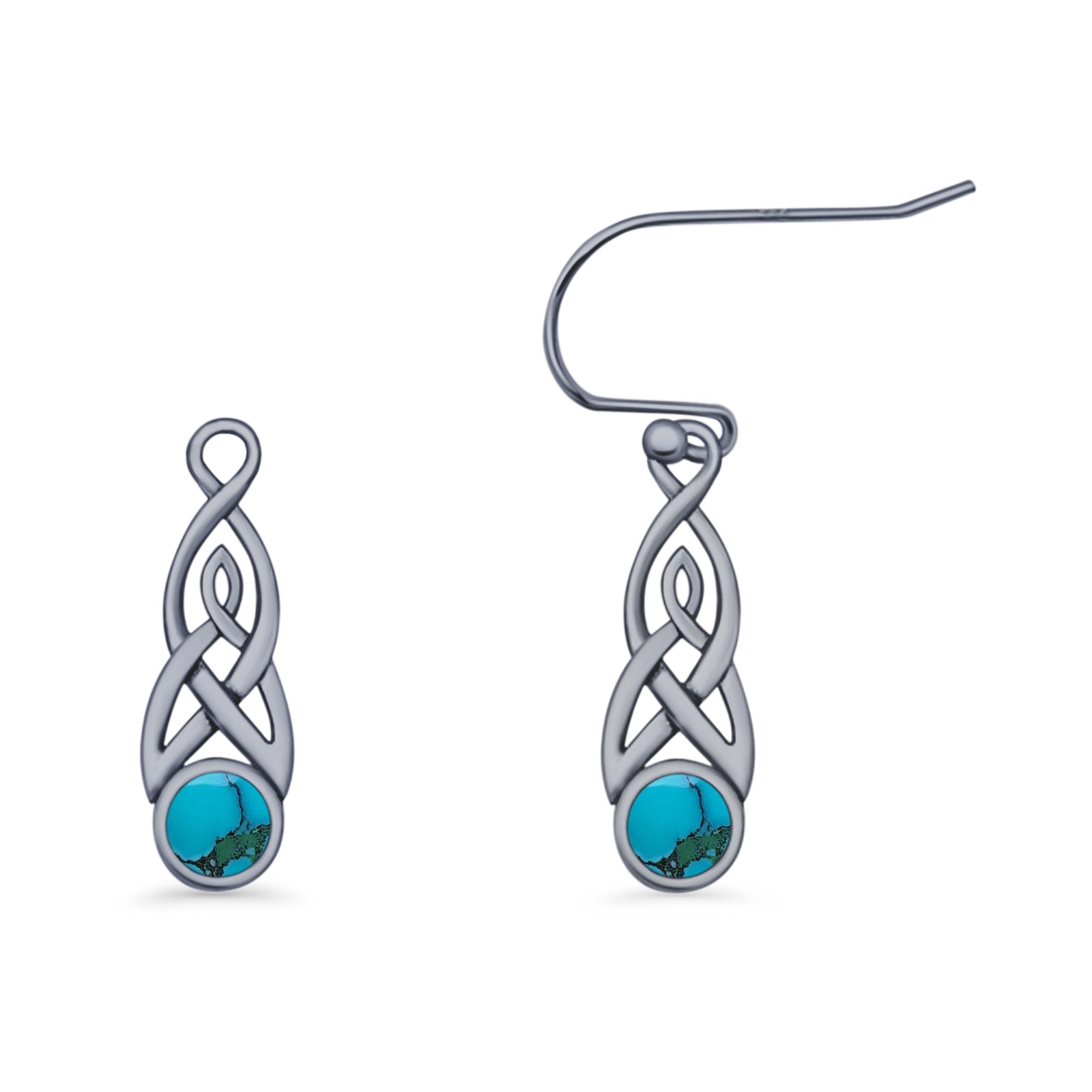 Round Lab Created Opal Trinity Dangle Fishhook Earring 925 Sterling Silver