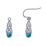 Round Lab Created Opal Trinity Dangle Fishhook Earring 925 Sterling Silver