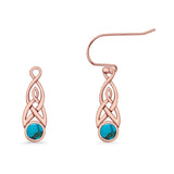 Round Lab Created Opal Trinity Dangle Fishhook Earring 925 Sterling Silver