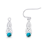 Round Lab Created Opal Trinity Dangle Fishhook Earring 925 Sterling Silver
