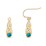 Round Lab Created Opal Trinity Dangle Fishhook Earring 925 Sterling Silver