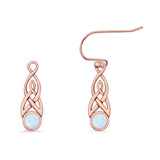 Round Lab Created Opal Trinity Dangle Fishhook Earring 925 Sterling Silver