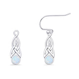 Round Lab Created Opal Trinity Dangle Fishhook Earring 925 Sterling Silver