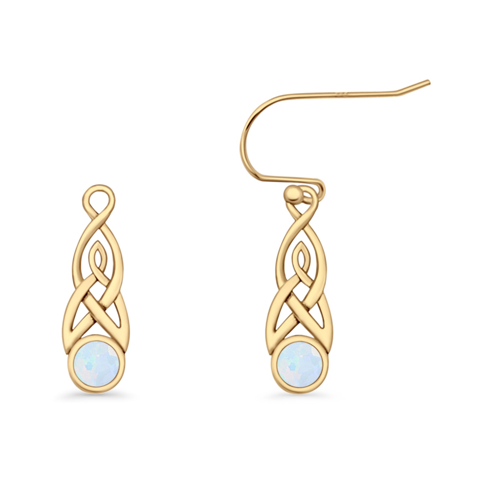 Round Lab Created Opal Trinity Dangle Fishhook Earring 925 Sterling Silver