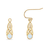 Round Lab Created Opal Trinity Dangle Fishhook Earring 925 Sterling Silver