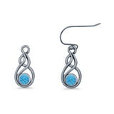 Round 21.5mm Twisted Loop Drop Fishhook Earring Oxidized Lab Created Opal 925 Sterling Silver