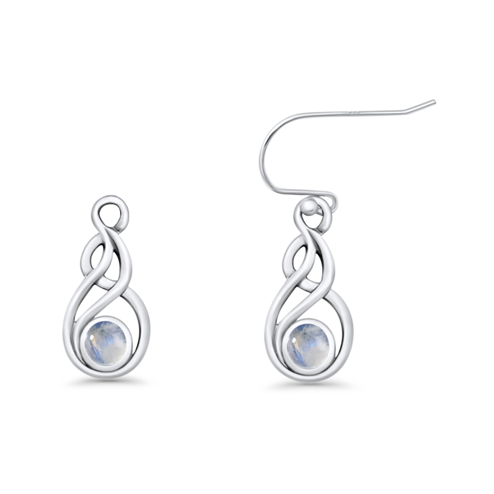Round 21.5mm Twisted Loop Drop Fishhook Earring Oxidized Lab Created Opal 925 Sterling Silver