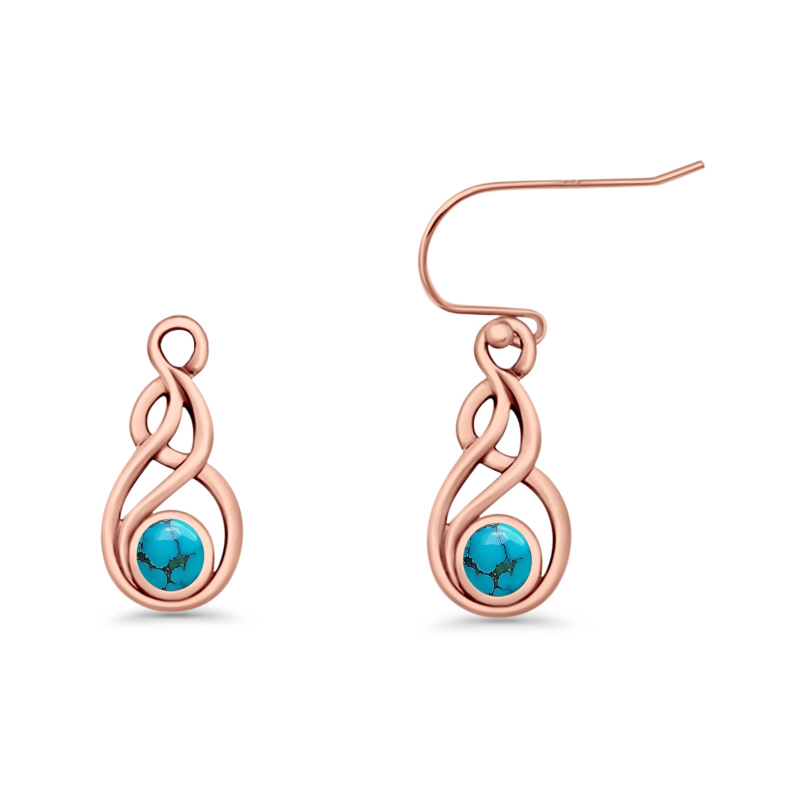 Round 21.5mm Twisted Loop Drop Fishhook Earring Oxidized Lab Created Opal 925 Sterling Silver