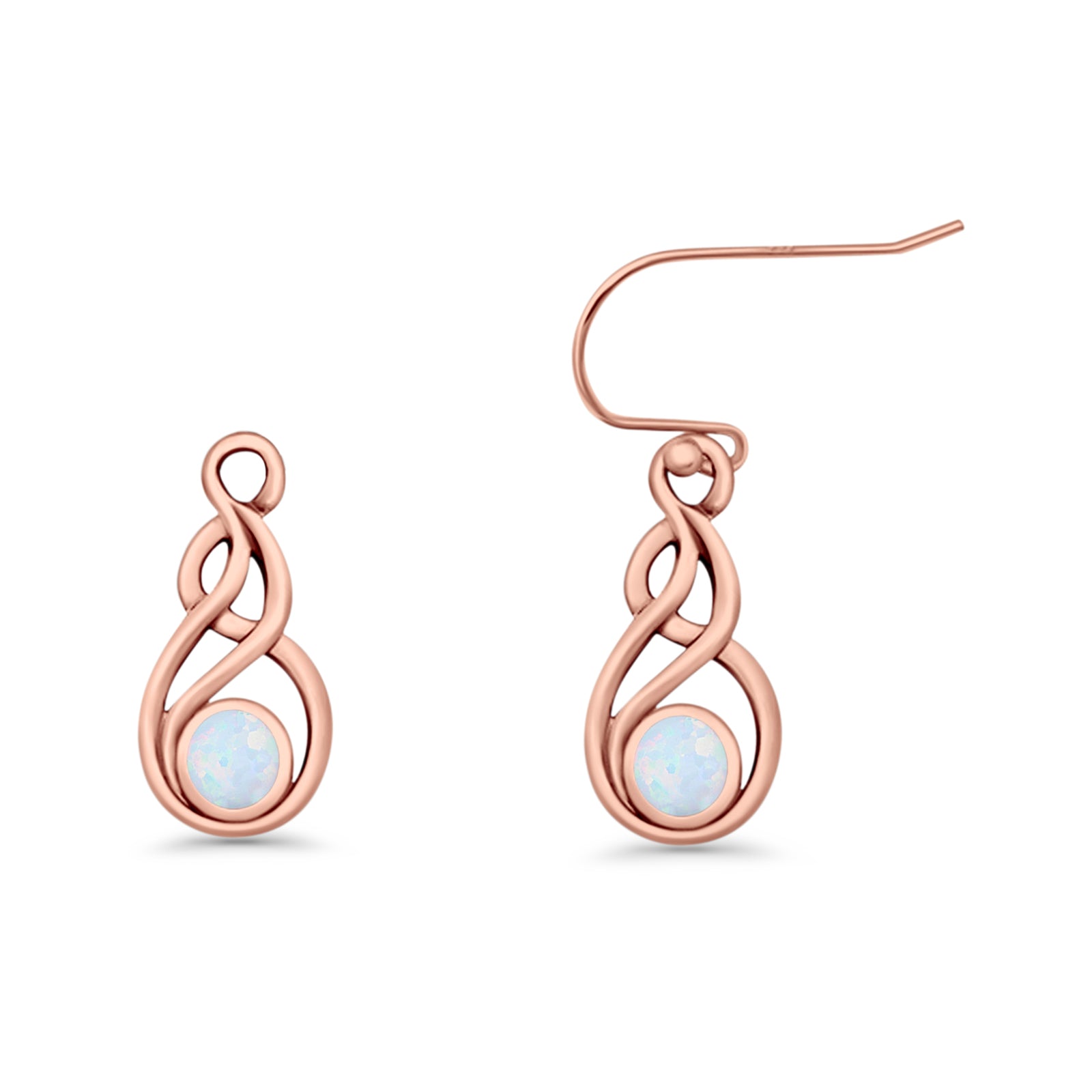 Round 21.5mm Twisted Loop Drop Fishhook Earring Oxidized Lab Created Opal 925 Sterling Silver