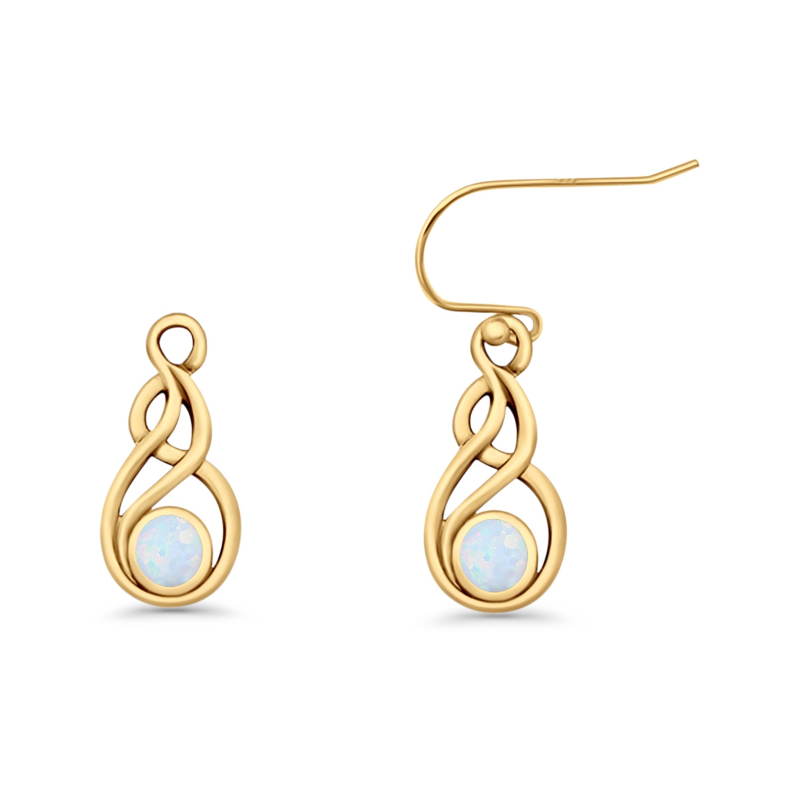 Round 21.5mm Twisted Loop Drop Fishhook Earring Oxidized Lab Created Opal 925 Sterling Silver