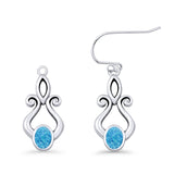 Oval Lab Created Opal 22.6mm Scroll Fishhook Earring 925 Sterling Silver