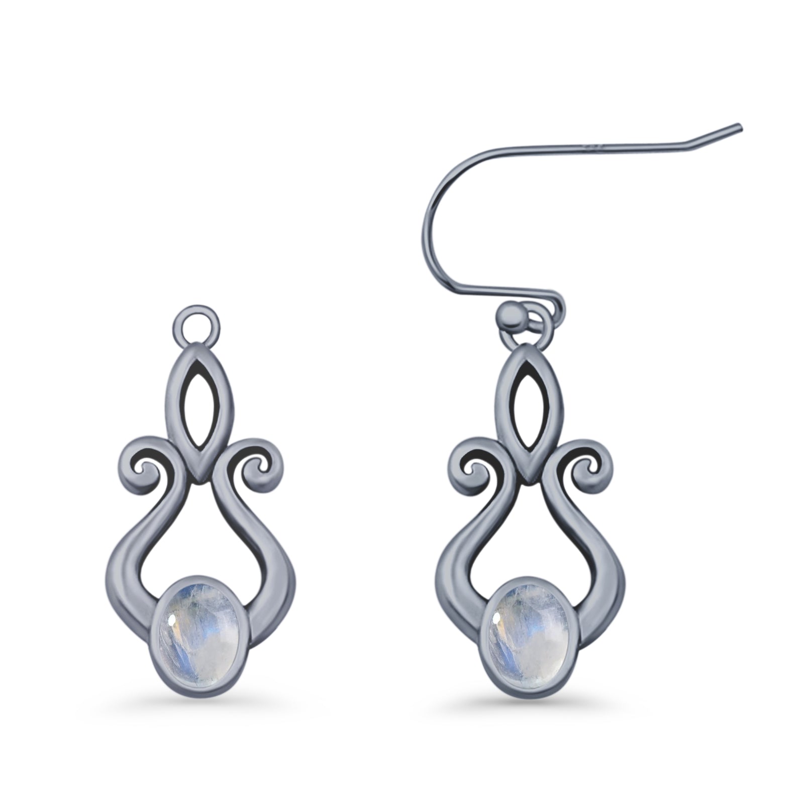 Oval Lab Created Opal 22.6mm Scroll Fishhook Earring 925 Sterling Silver