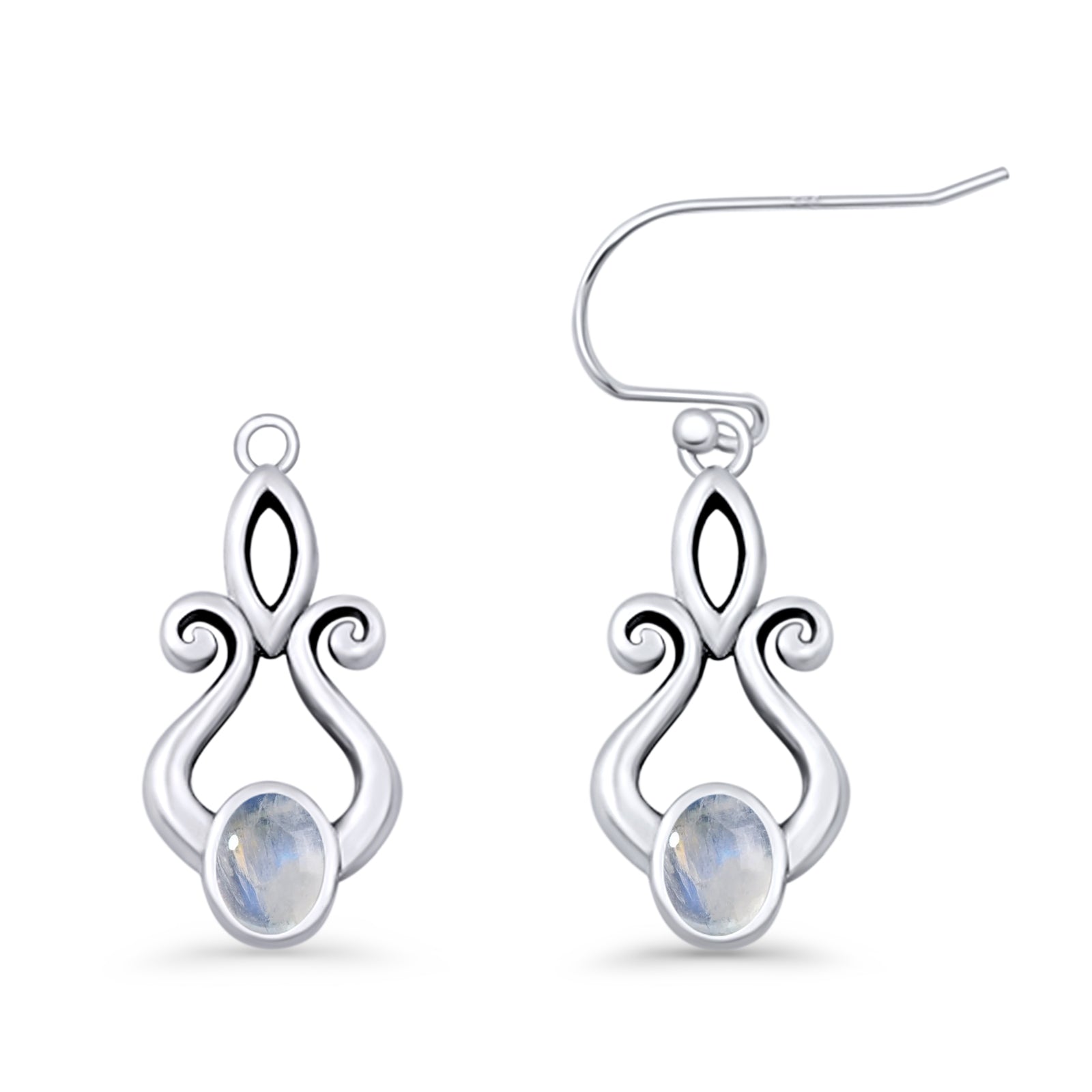 Oval Lab Created Opal 22.6mm Scroll Fishhook Earring 925 Sterling Silver