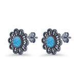 Flower Beaded 15.6mm Created Opal Stud Earring 925 Sterling Silver