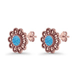 Flower Beaded 15.6mm Created Opal Stud Earring 925 Sterling Silver