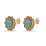 Flower Beaded 15.6mm Created Opal Stud Earring 925 Sterling Silver