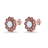 Flower Beaded 15.6mm Created Opal Stud Earring 925 Sterling Silver