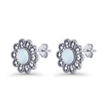 Flower Beaded 15.6mm Created Opal Stud Earring 925 Sterling Silver