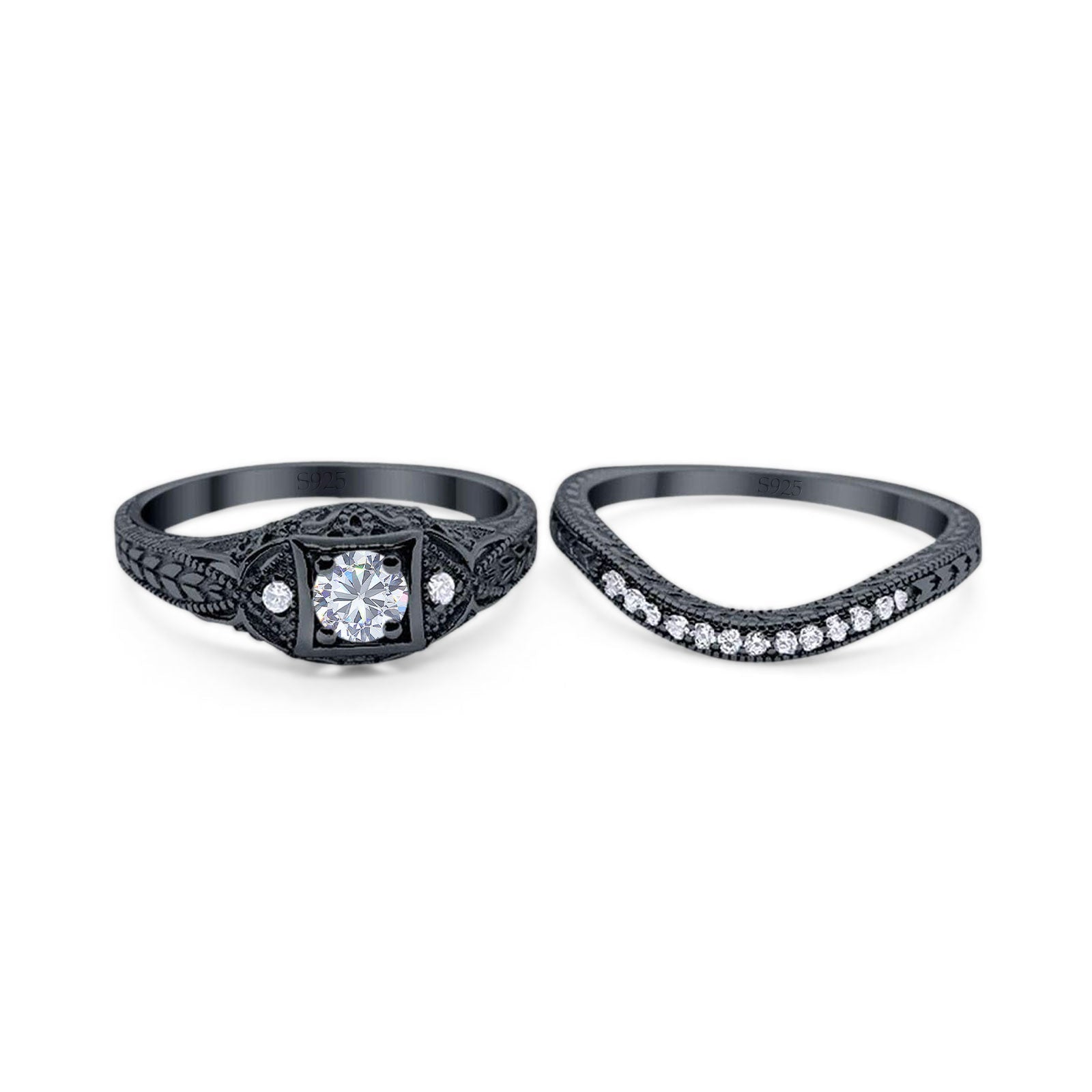 Two Piece Round Natural Stone Bridal Ring