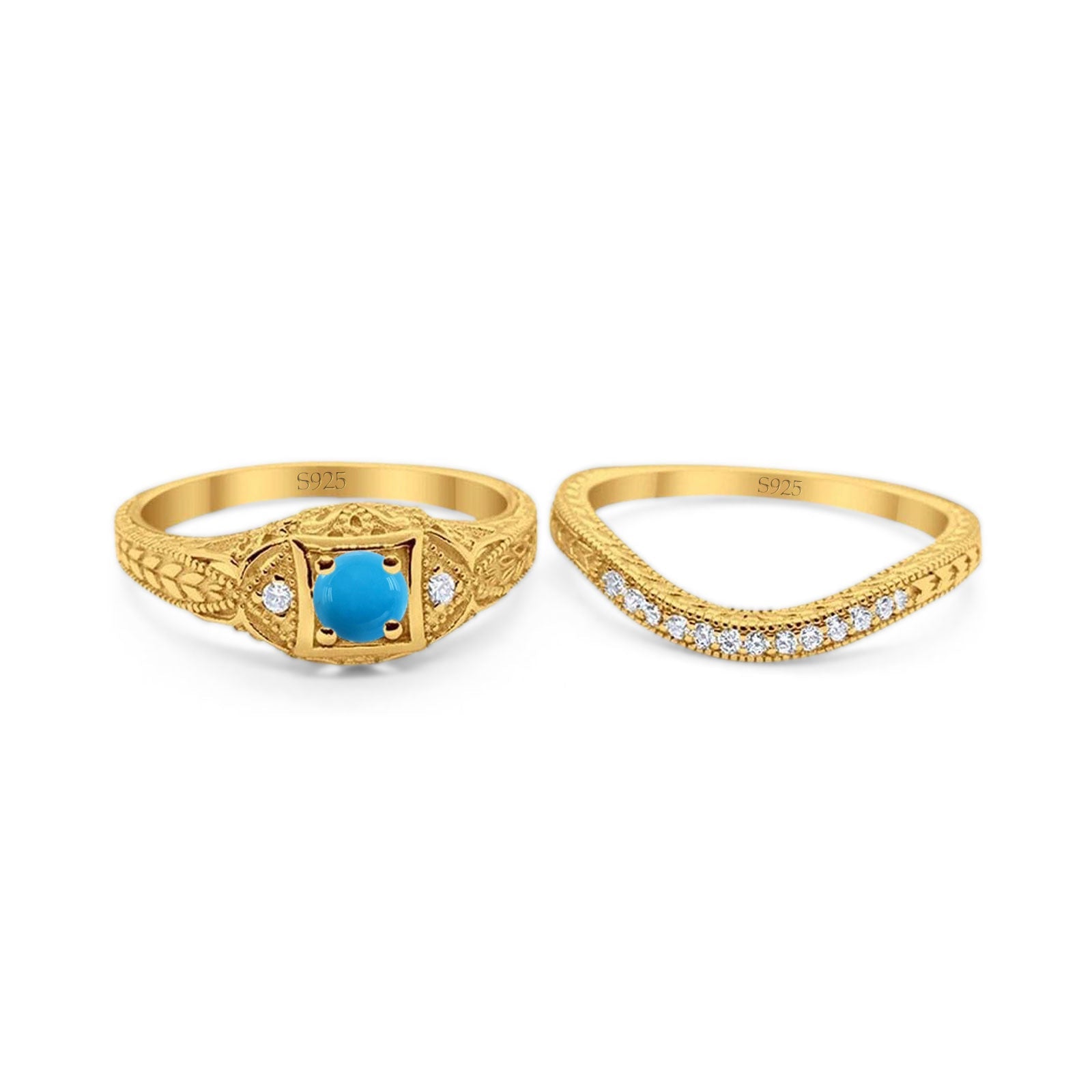Two Piece Round Natural Stone Bridal Ring