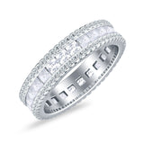 Minimalist 4.8mm Full Eternity Band Emerald Cut Cubic Zirconia 925 Sterling Silver