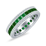 Minimalist 4.8mm Full Eternity Band Princess Cut Green Emerald CZ 925 Sterling Silver