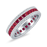 Minimalist 4.8mm Full Eternity Band Princess Cut Ruby CZ 925 Sterling Silver
