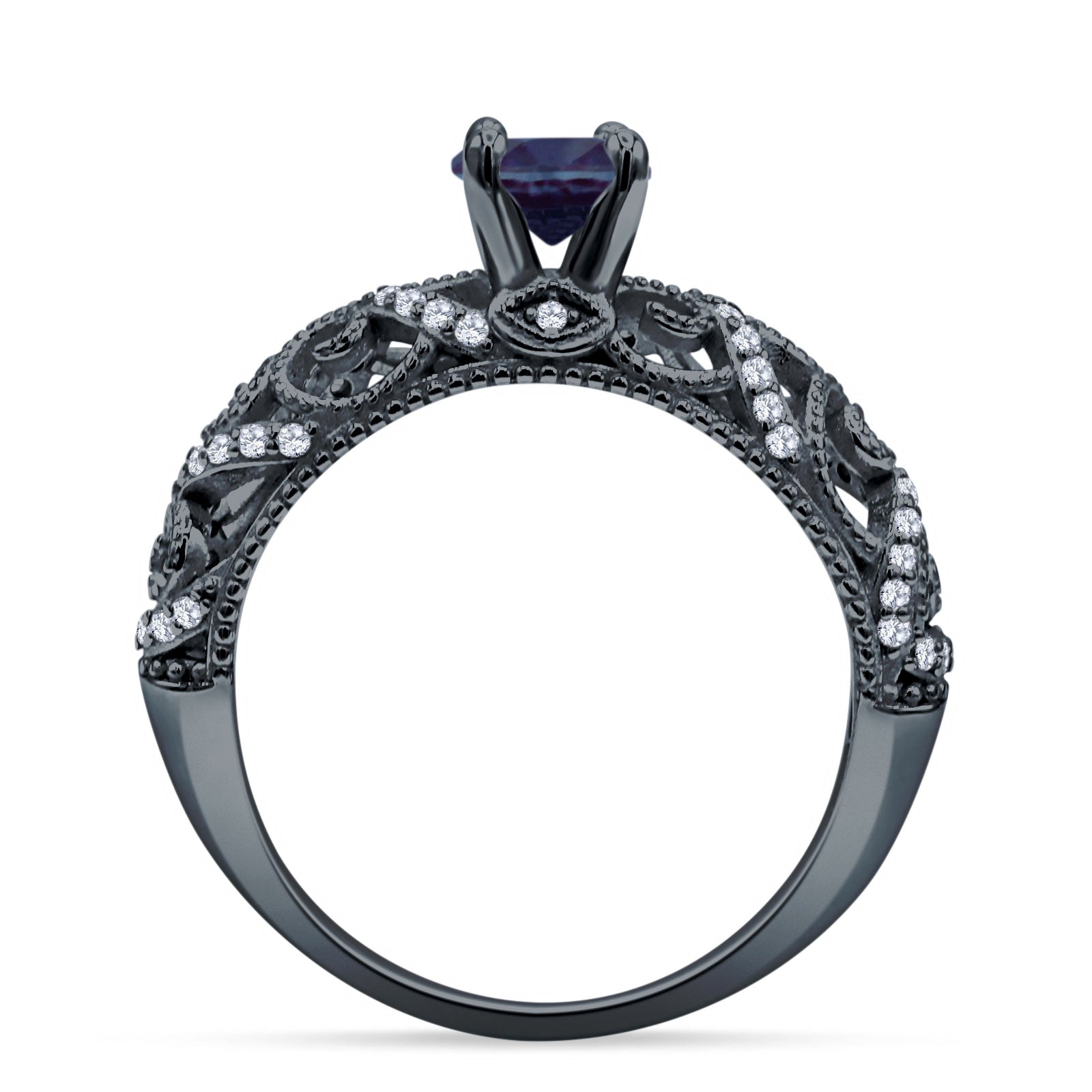 Art Deco Round Natural Stone Filigree Ring