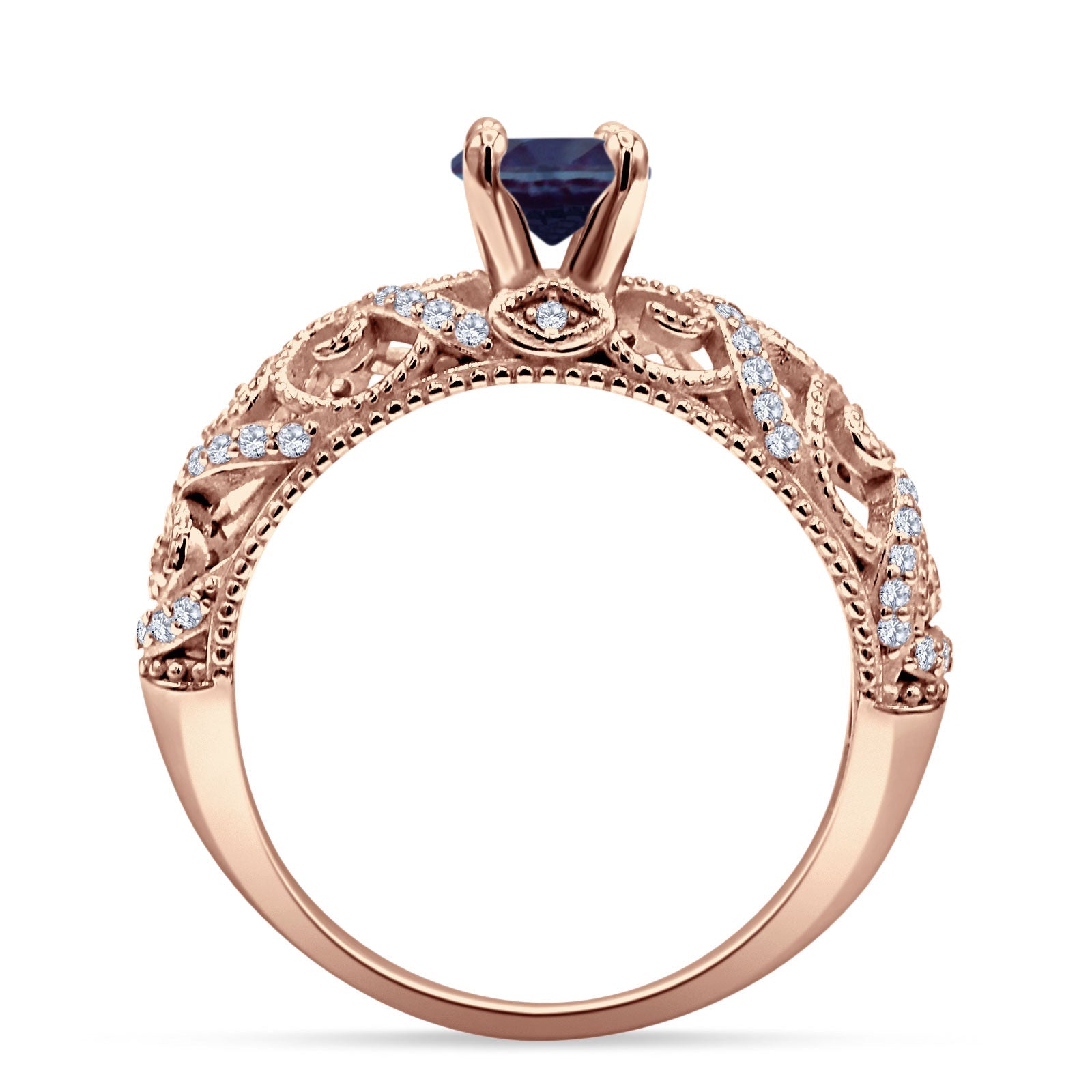 Art Deco Round Natural Stone Filigree Ring