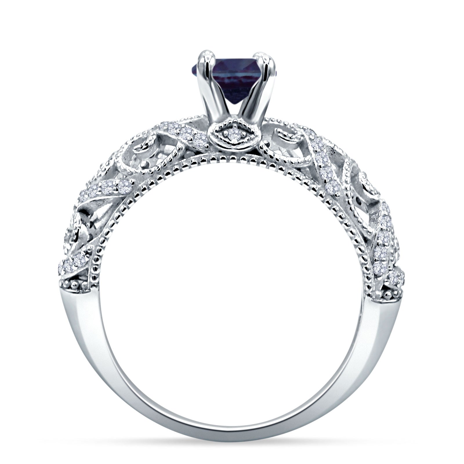 Art Deco Round Natural Stone Filigree Ring