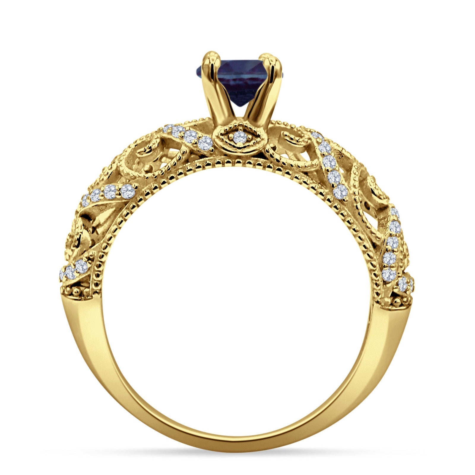 Art Deco Round Natural Stone Filigree Ring