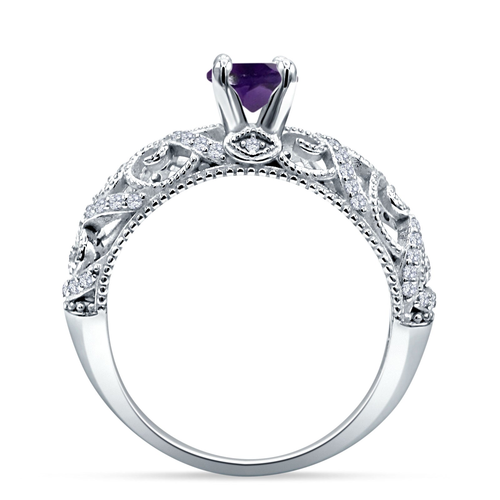 Art Deco Round Natural Stone Filigree Ring