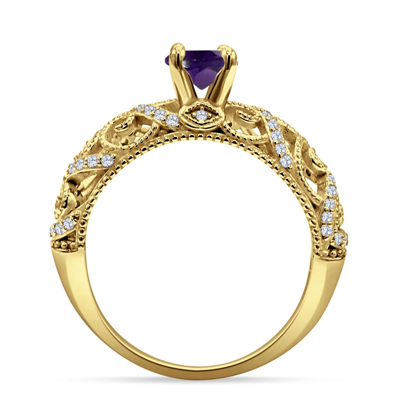Art Deco Round Natural Stone Filigree Ring