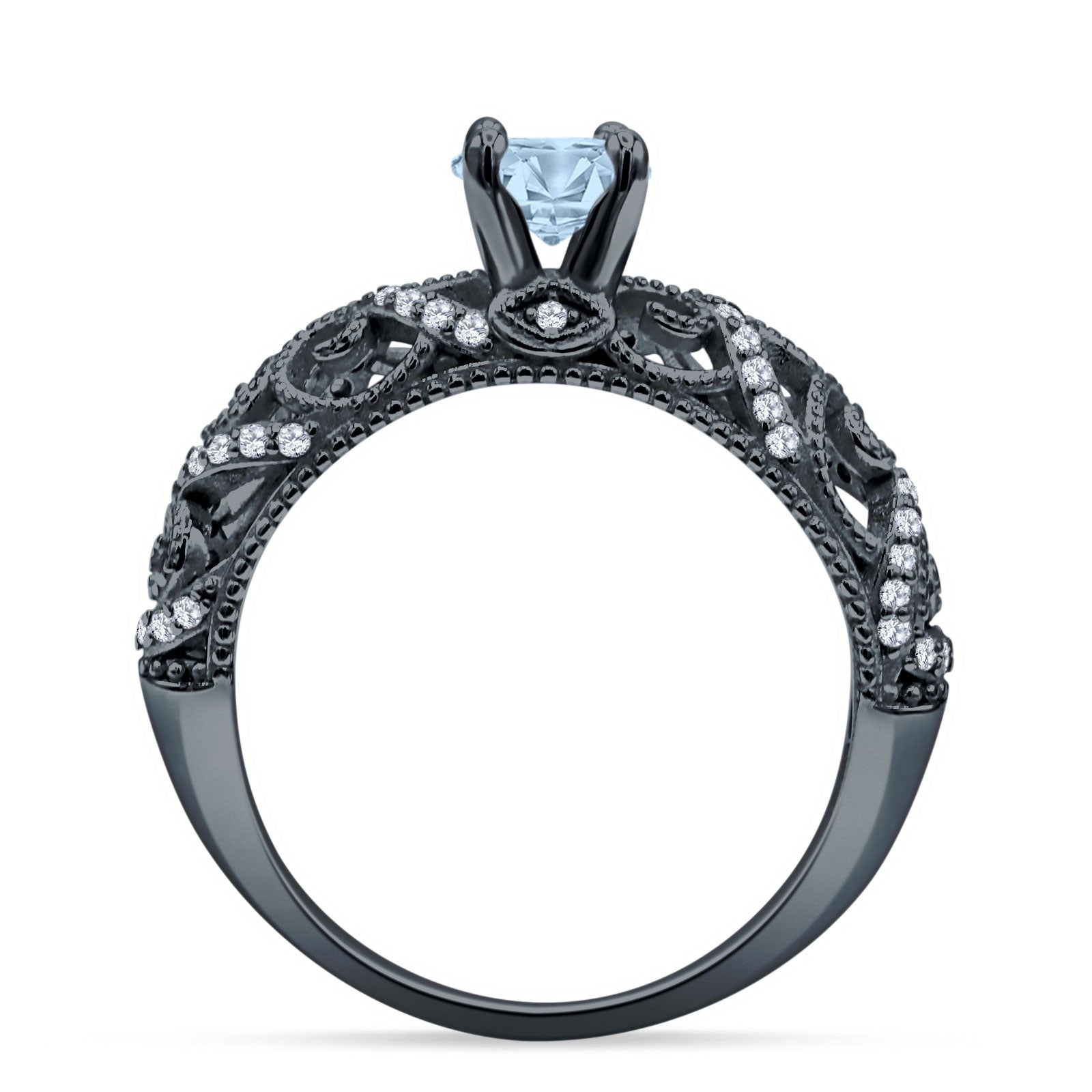Art Deco Round Natural Stone Filigree Ring