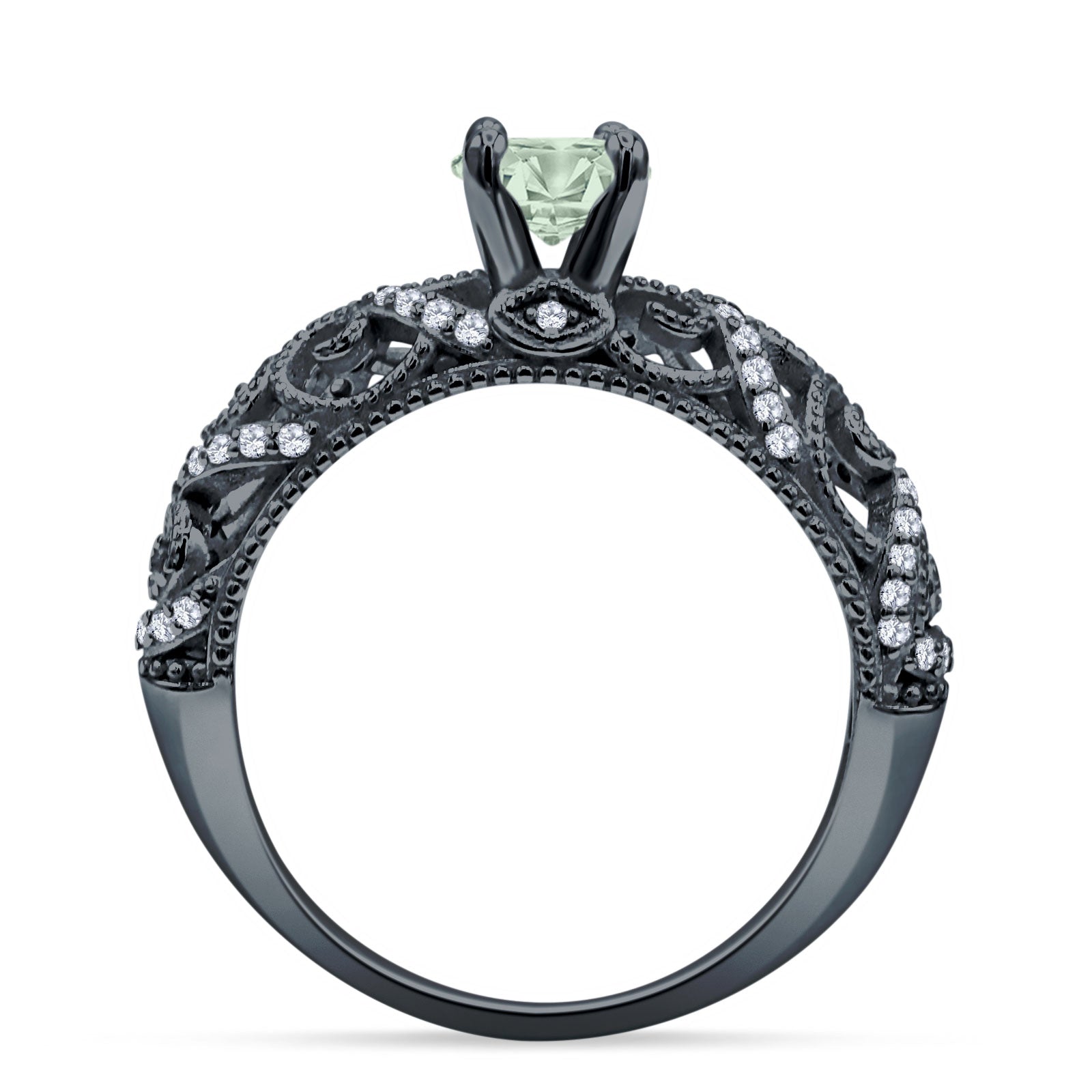 Art Deco Round Natural Stone Filigree Ring