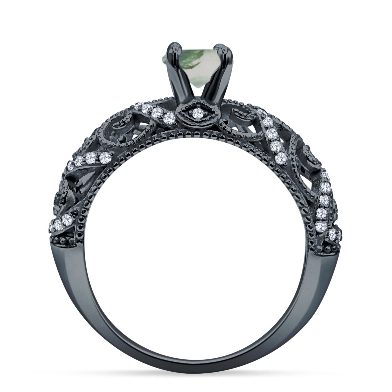 Art Deco Round Natural Stone Filigree Ring