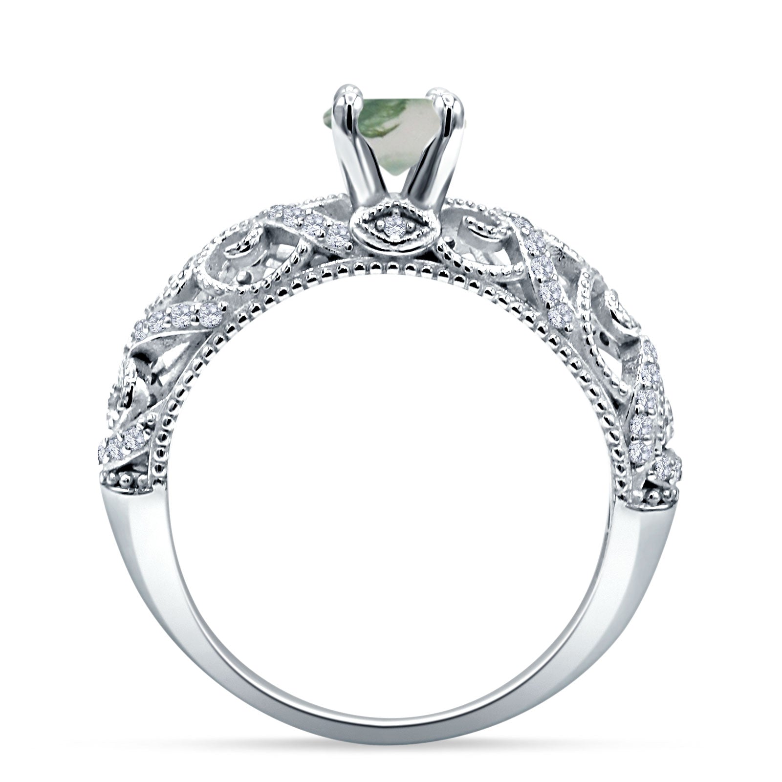 Art Deco Round Natural Stone Filigree Ring