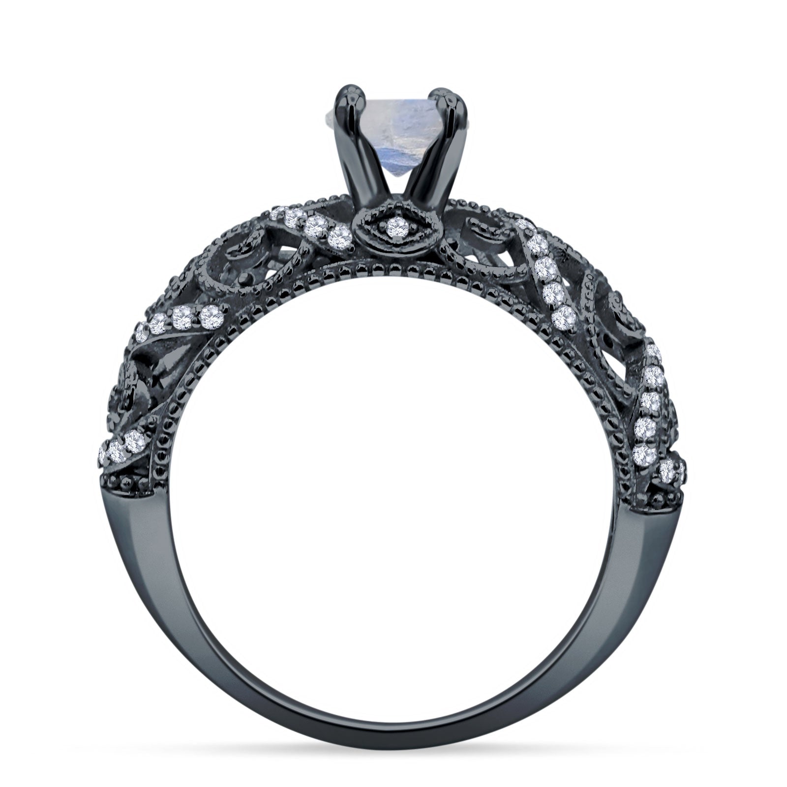Art Deco Round Natural Stone Filigree Ring