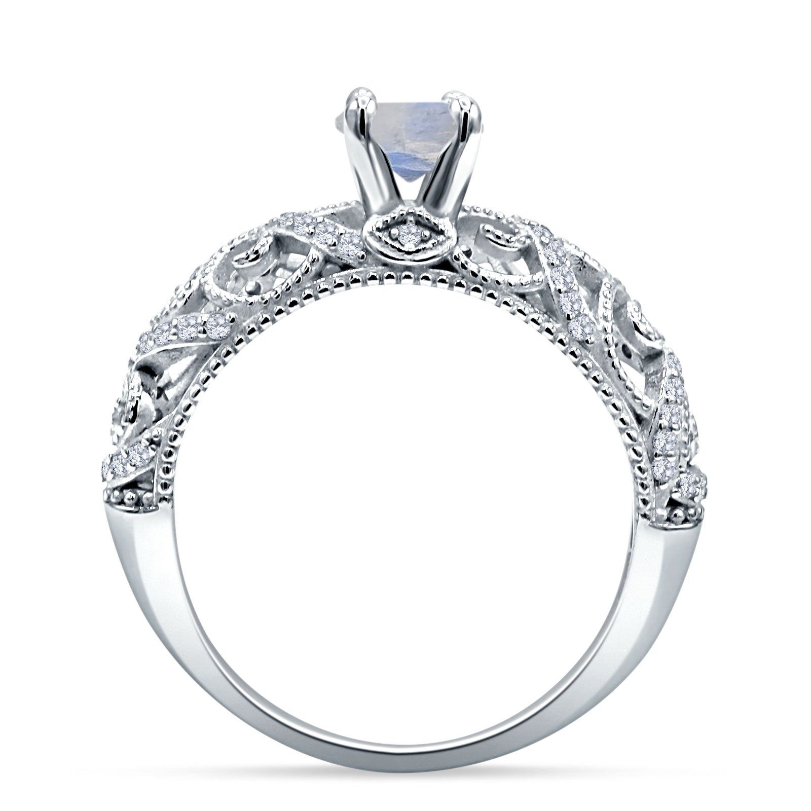 Art Deco Round Natural Stone Filigree Ring