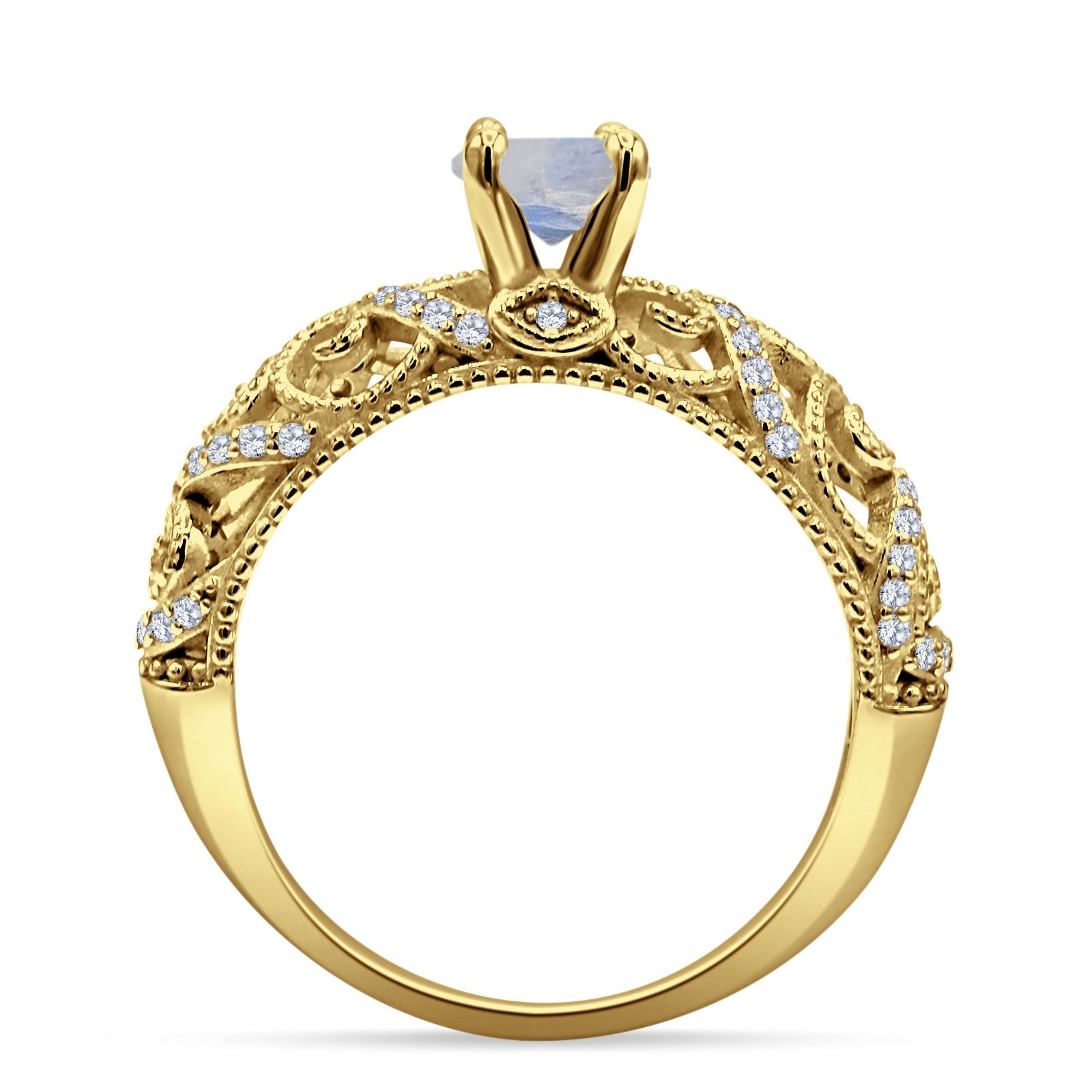 Art Deco Round Natural Stone Filigree Ring