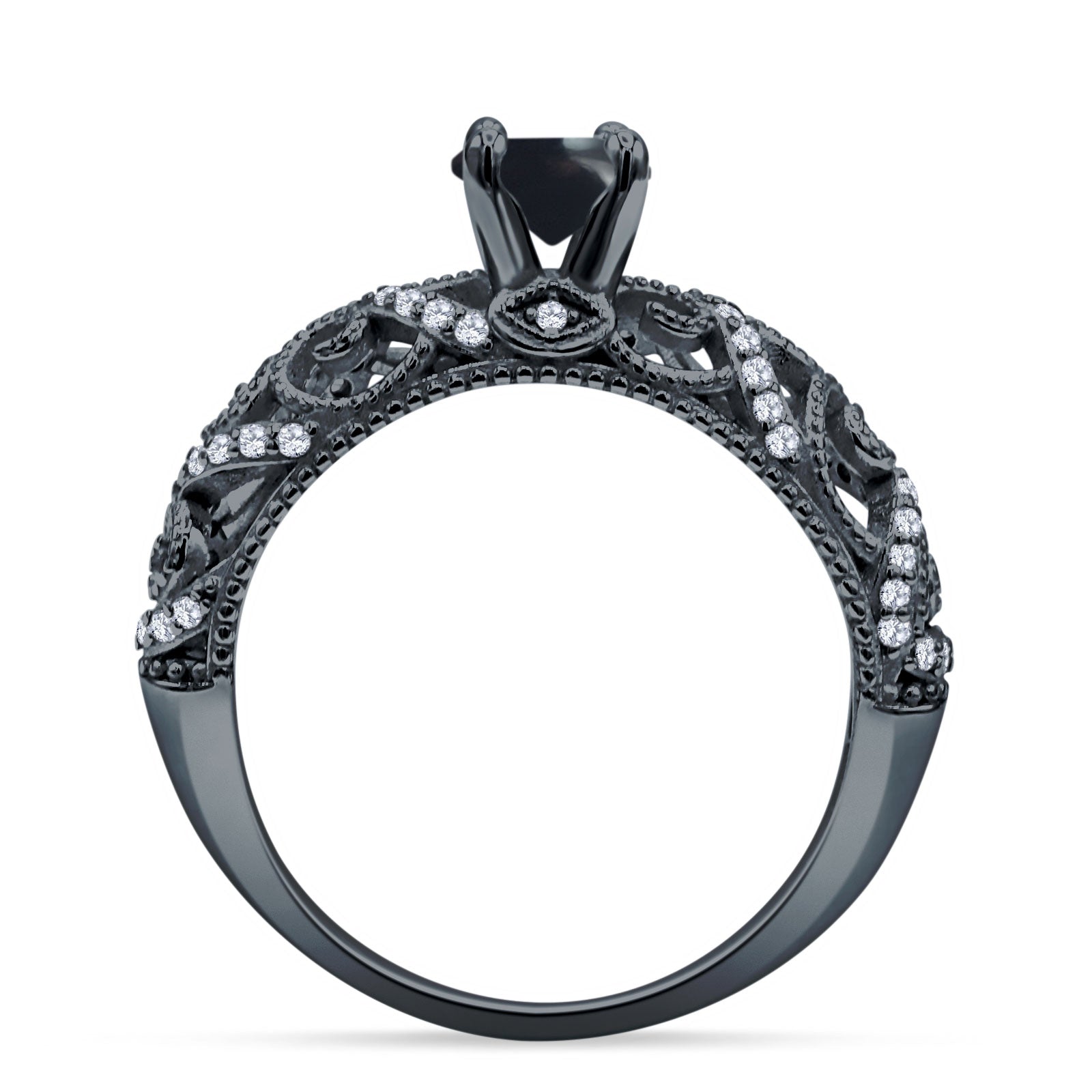 Art Deco Round Natural Stone Filigree Ring