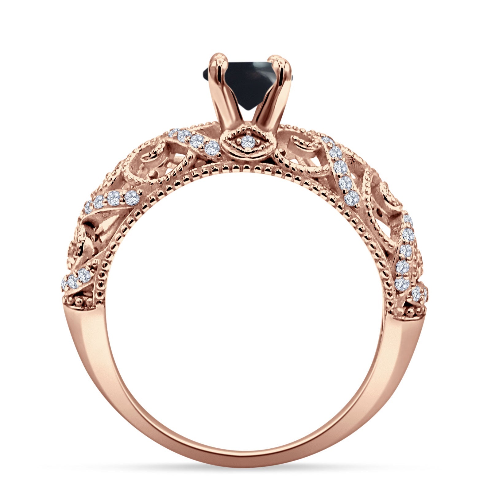 Art Deco Round Natural Stone Filigree Ring
