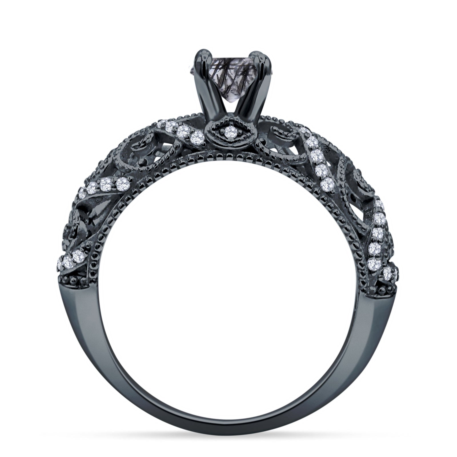 Art Deco Round Natural Stone Filigree Ring