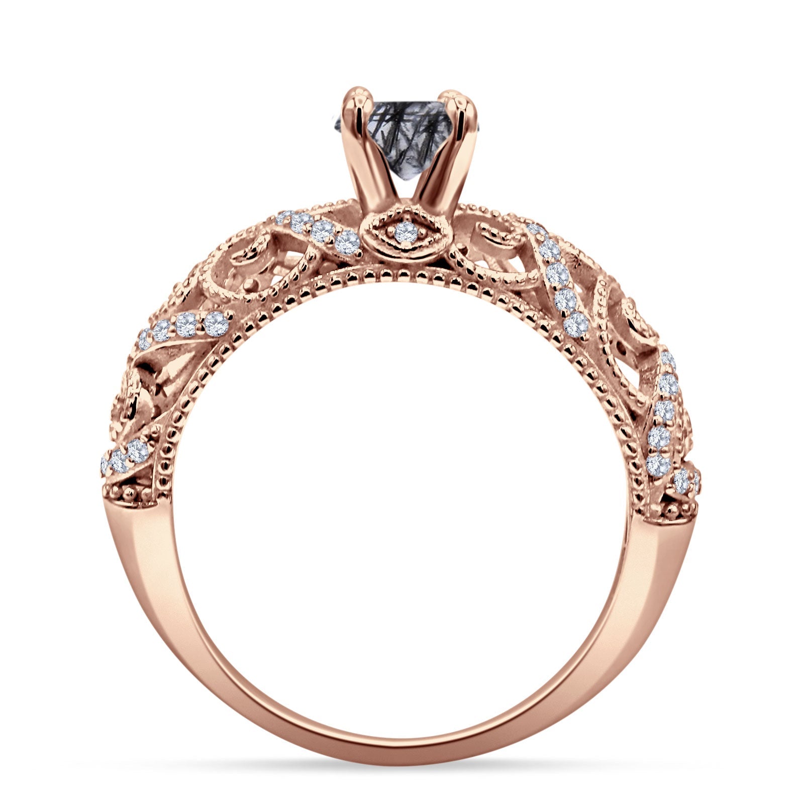 Art Deco Round Natural Stone Filigree Ring