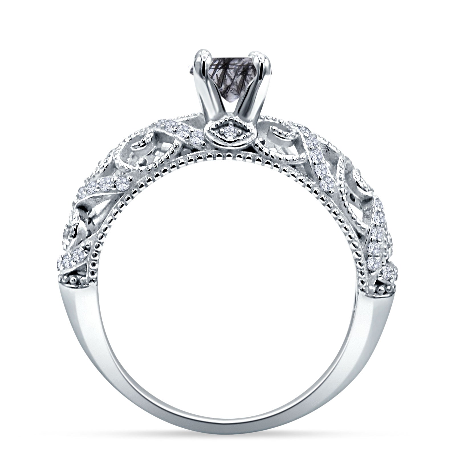 Art Deco Round Natural Stone Filigree Ring