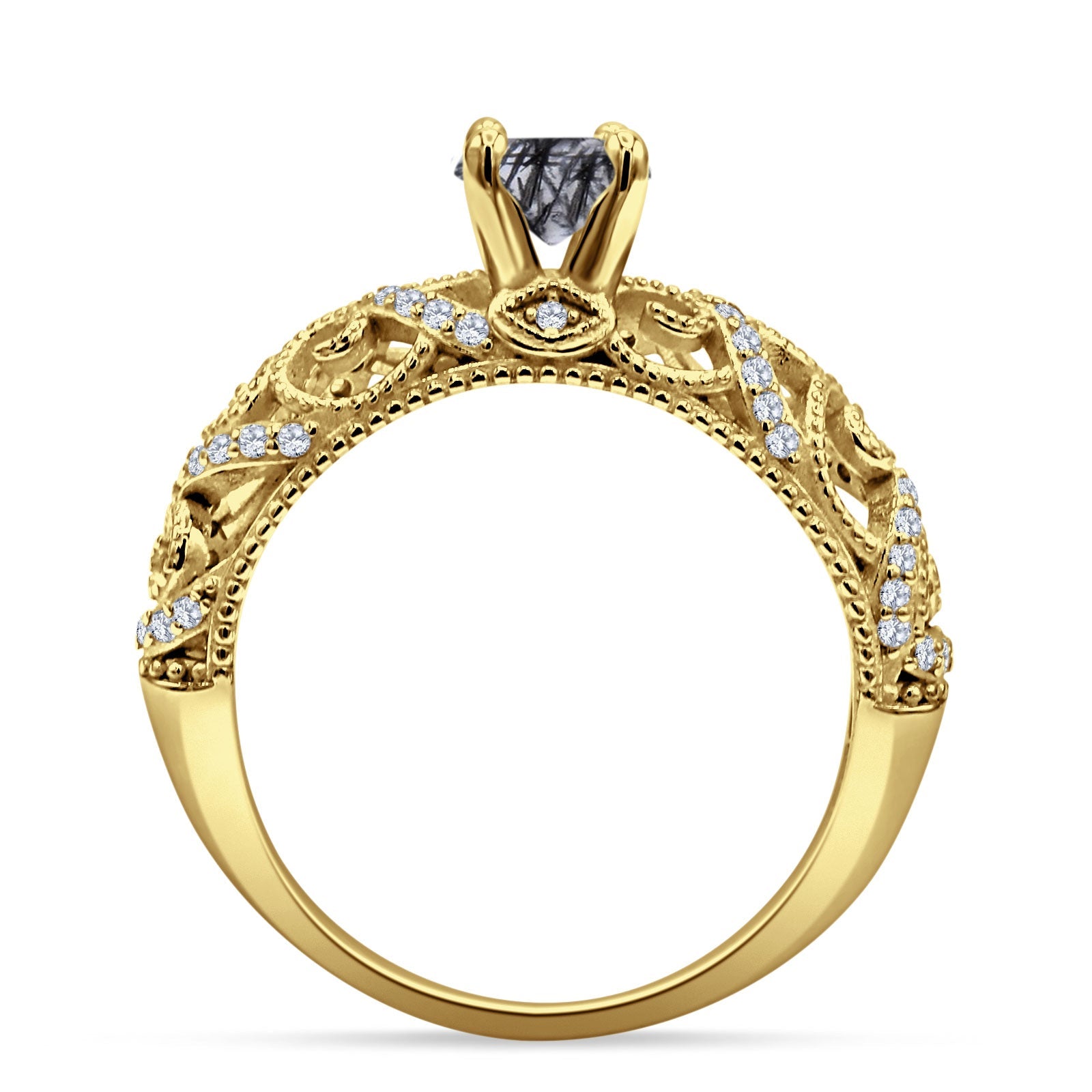 Art Deco Round Natural Stone Filigree Ring
