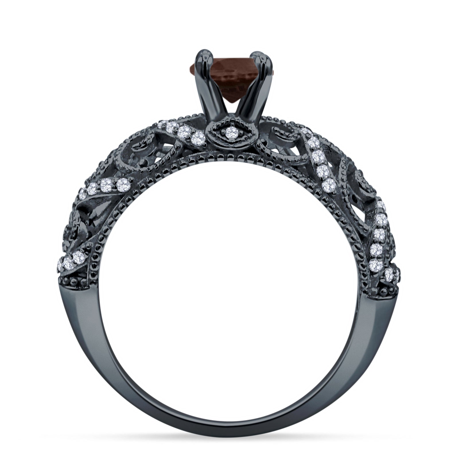 Art Deco Round Natural Stone Filigree Ring