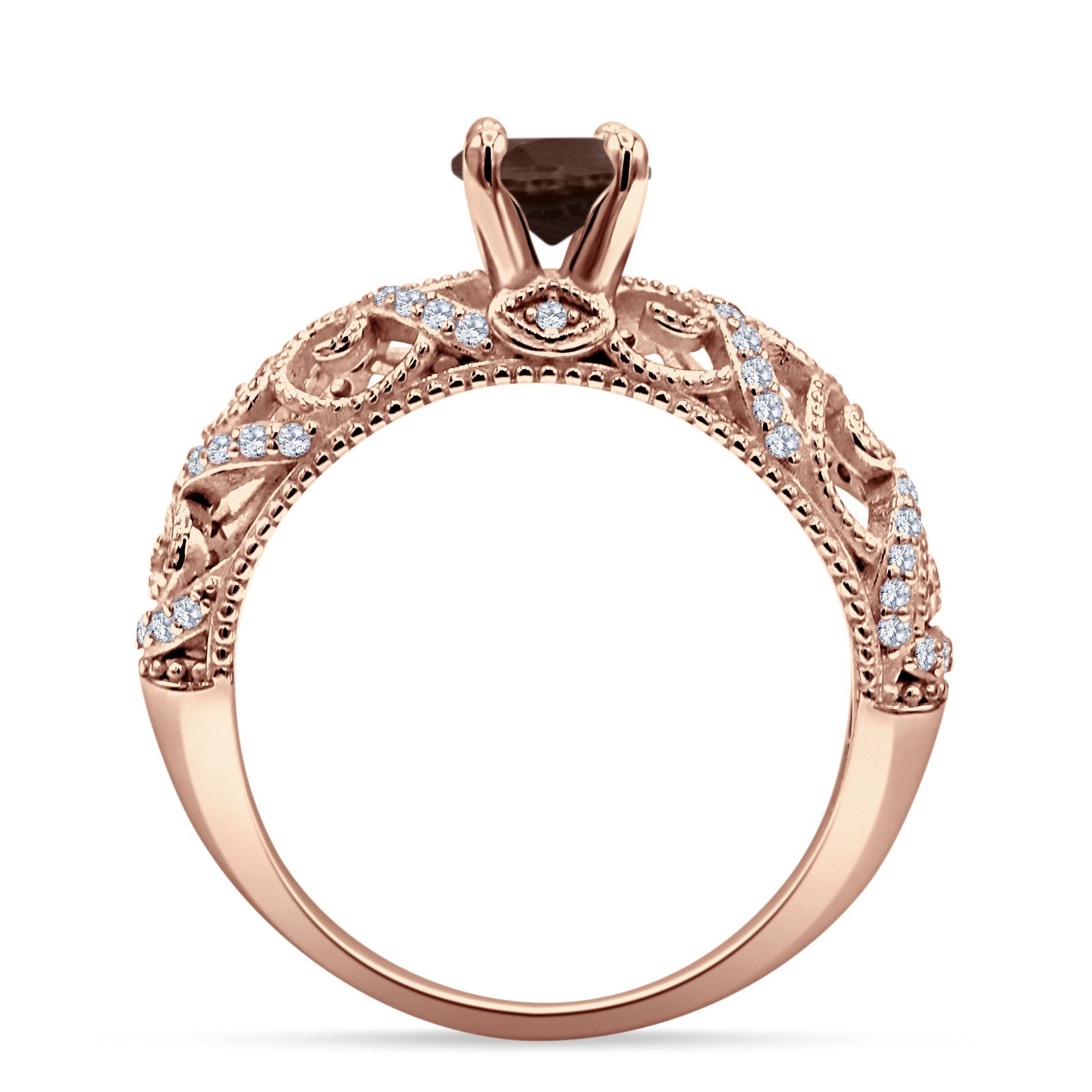 Art Deco Round Natural Stone Filigree Ring
